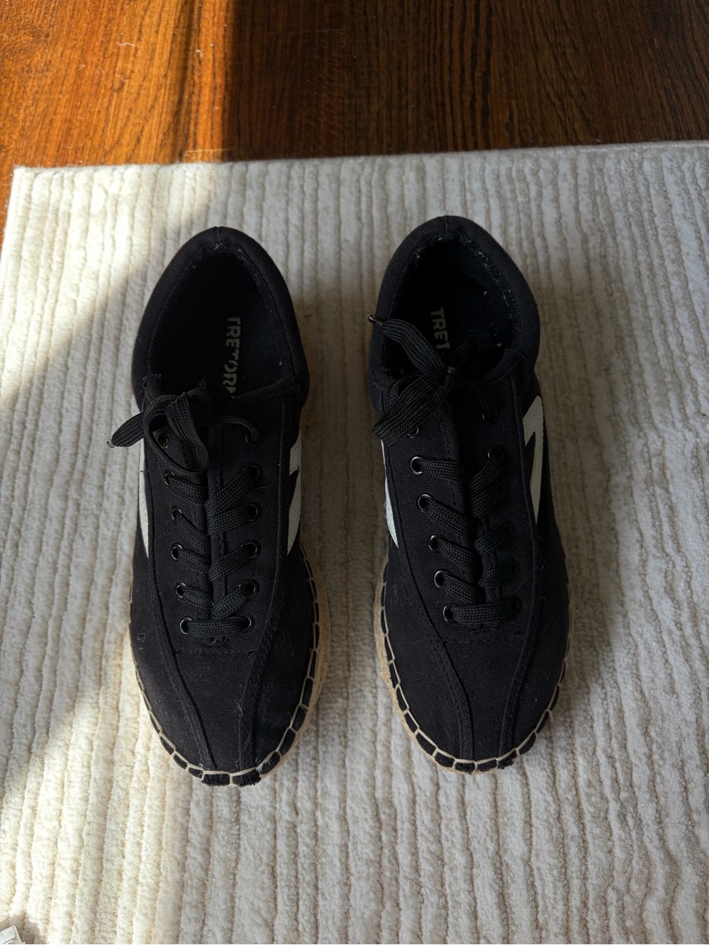 Tretorn Black Canvas Low-Top Sneakers with White Side Stripe